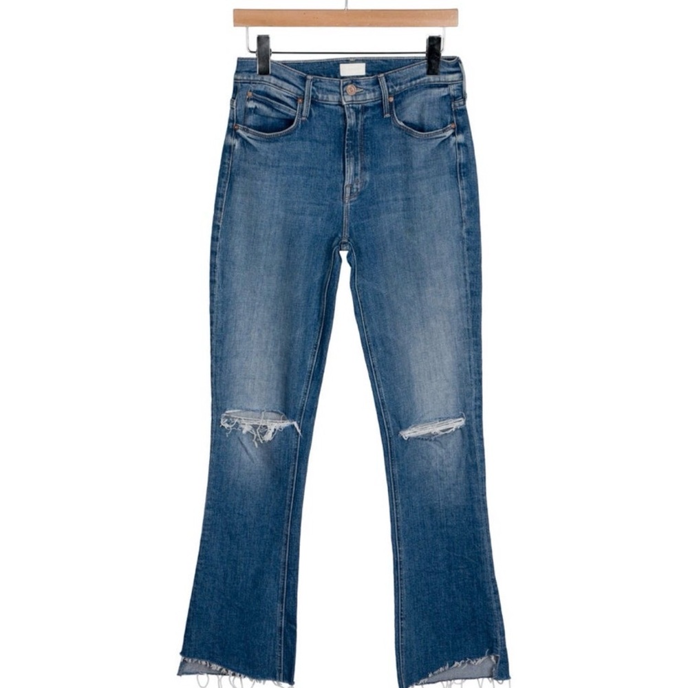 MOTHER Blue Distressed Flare Jeans